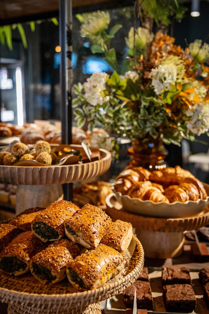 Pastries on cafe counter